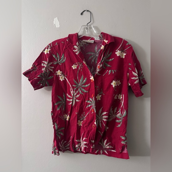 sunbay cotton Tops - Vintage Hawaiian Button-Down T-Shirt